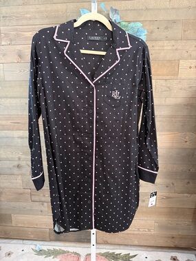 Lauren Ralph Lauren Black Nightshirt with Pink Dots size XS